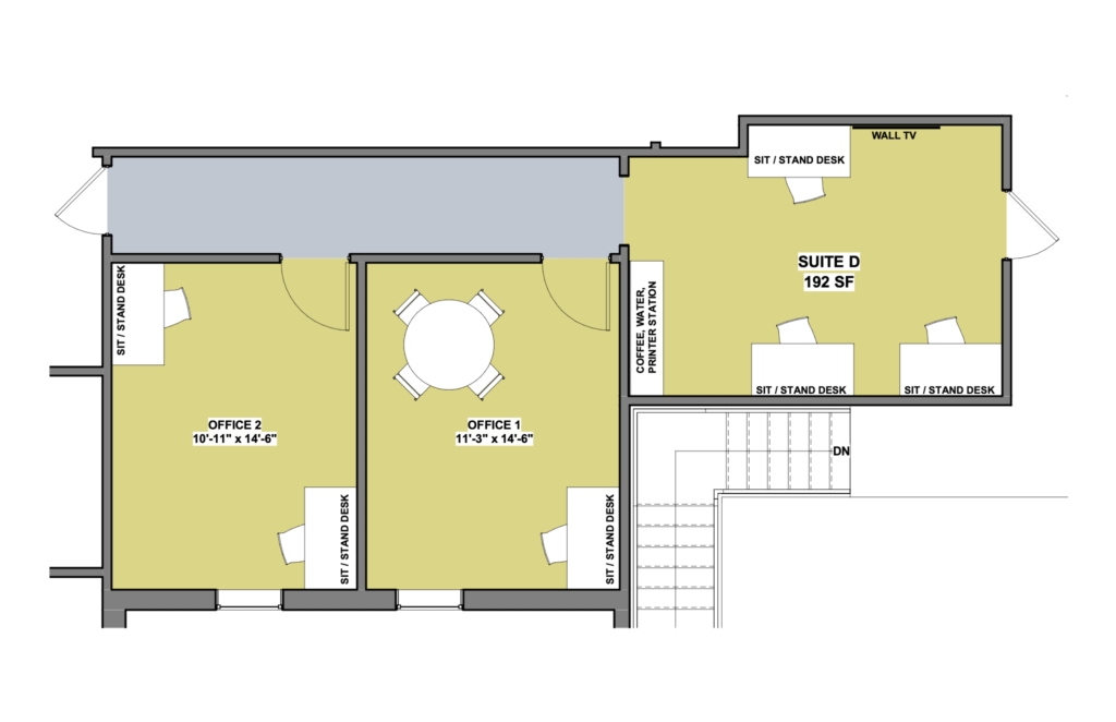 A floormap of the second floor of our dunwoody coworking space