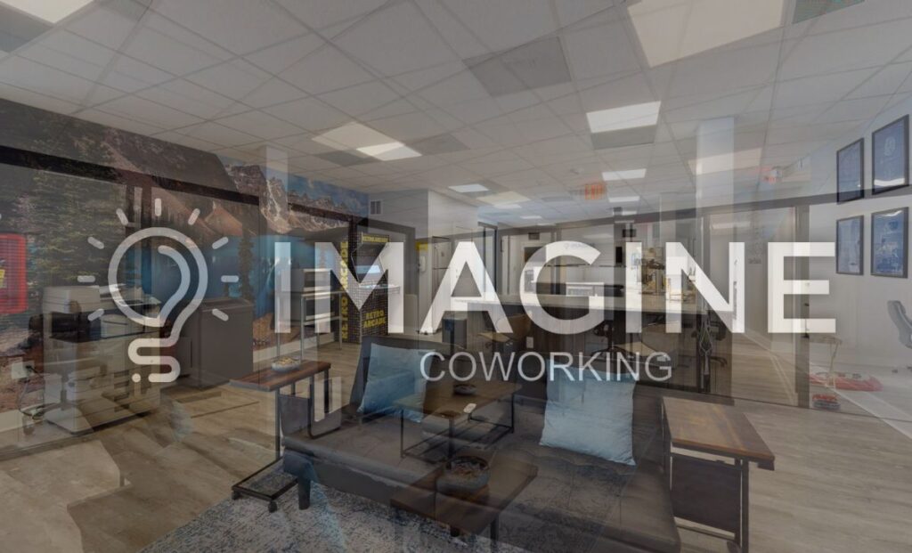 Imagine Coworking of Atlanta social share imagine featuring a picture of our coworking space in Atlanta with the logo overlayed on top